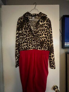 Venus Leopard Print Red Colorblock Bodycon Dress